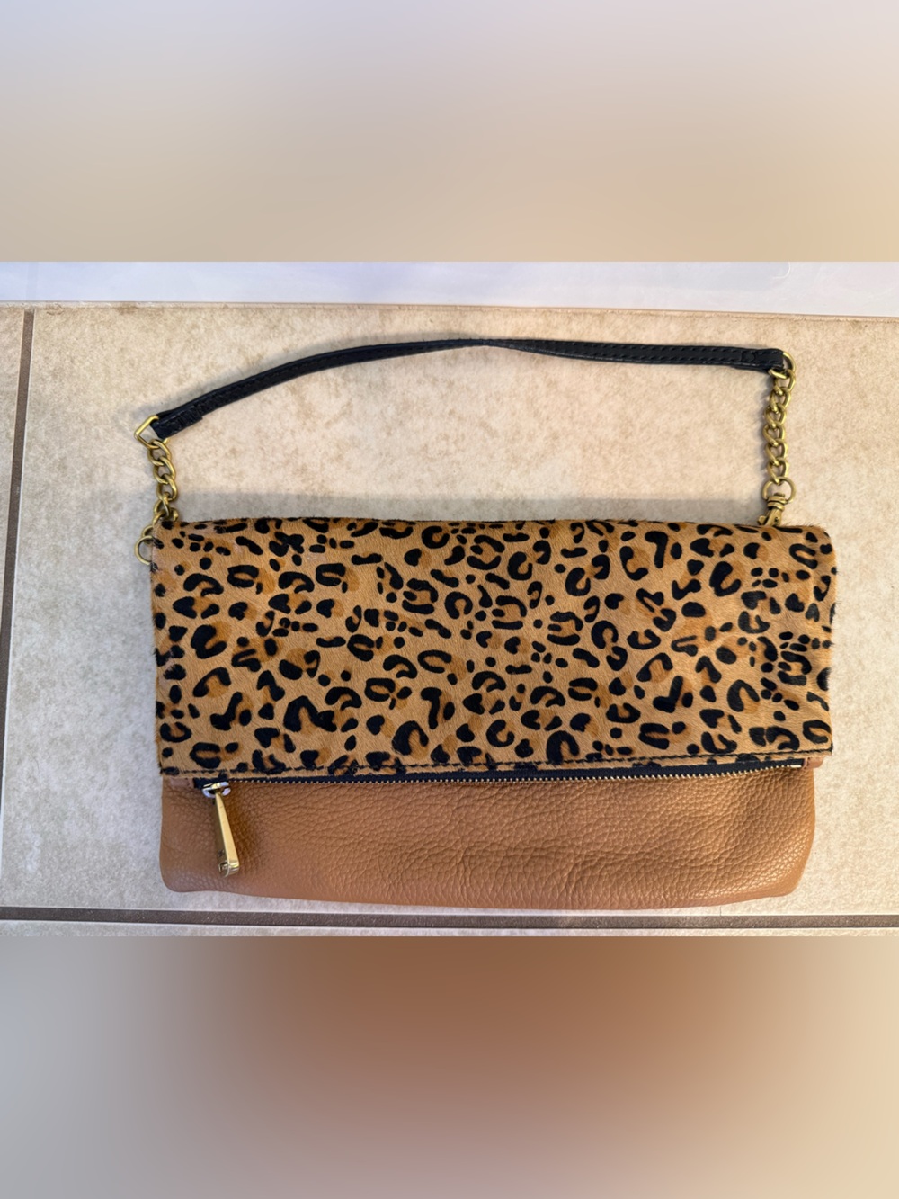 Fossil Leopard Print Fold-Over Wristlet Clutch - Brown